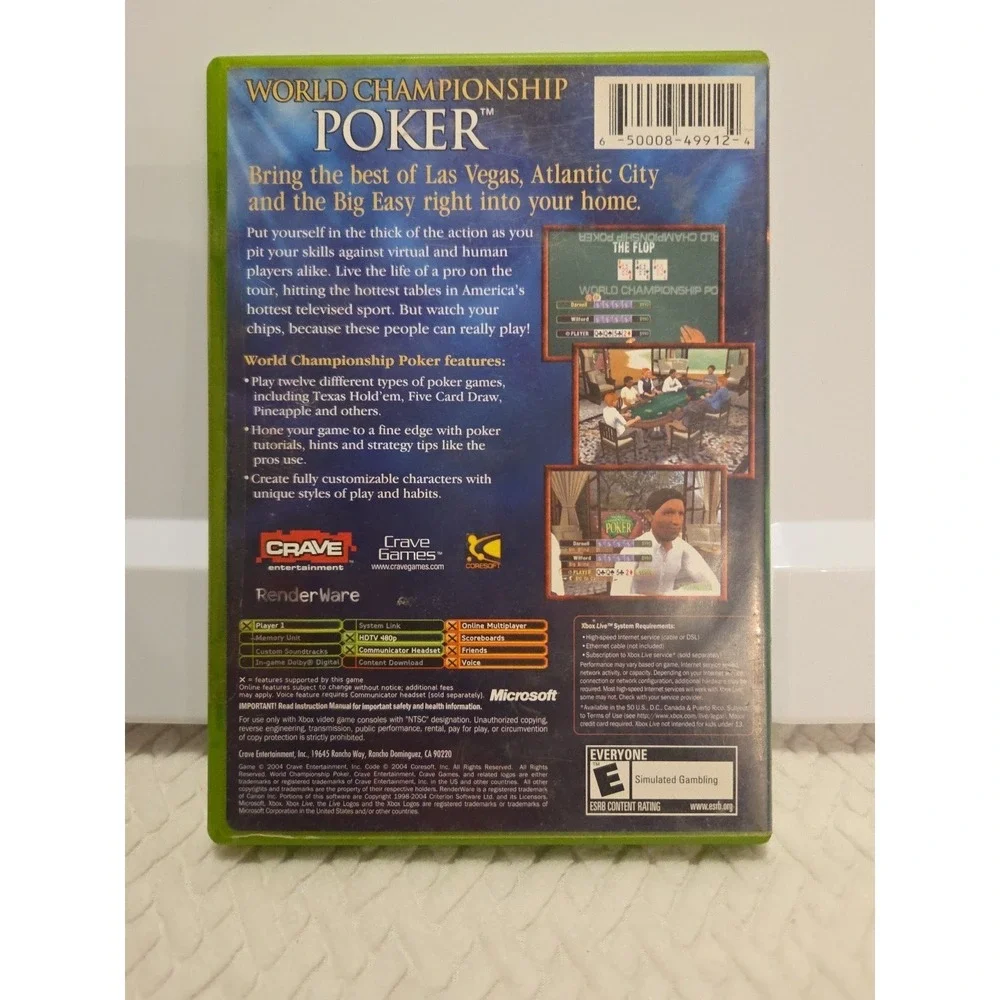 World‎ Championship Poker (Microsoft Xbox, 2004) no manual Tested